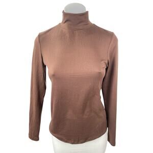 NEW Ekouver Women's Brown Long Sleeve Turtleneck Base Layer Sweater Top Size S
